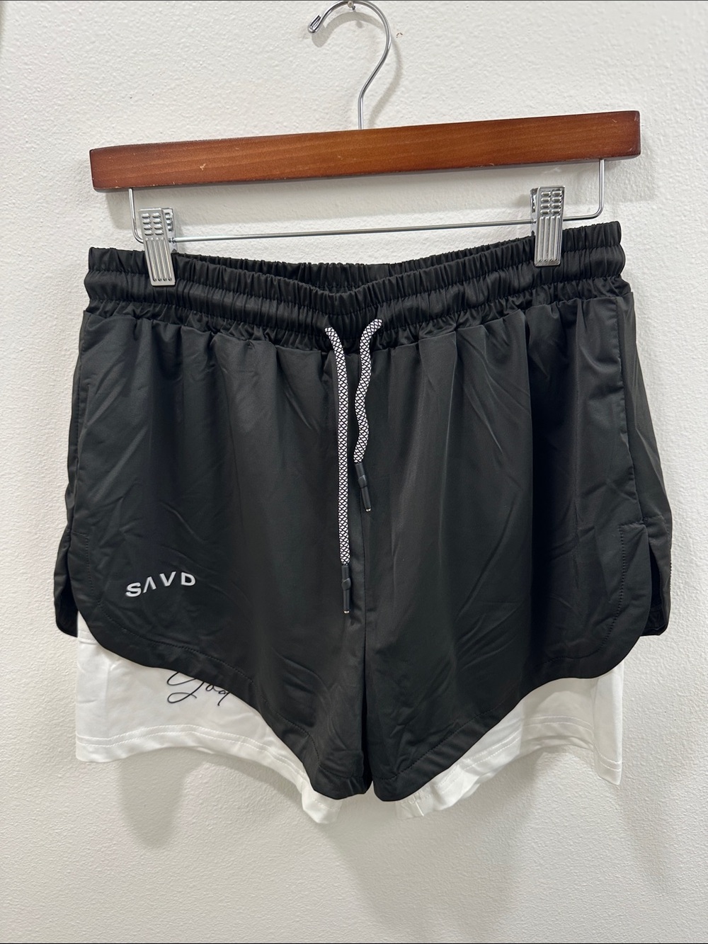 Men's SAVD Black Layered Performance Athletic Shorts with Drawstring - NWT!!